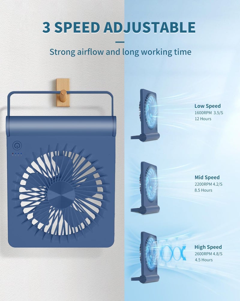 Tevelecin Small Desk Fan,Rechargeable USB Fan Battery Operated,Ultra Quiet, Strong Wind, 3 Speeds Travel Fans - Image 5